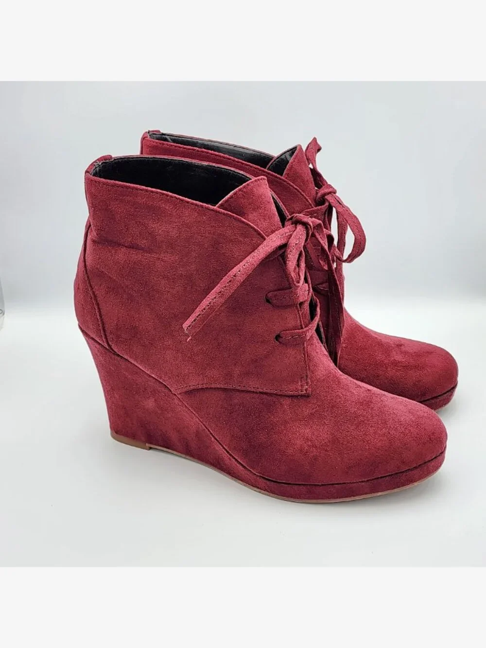 Y2K Maroon Velvet Wedge Booties | Women's 6